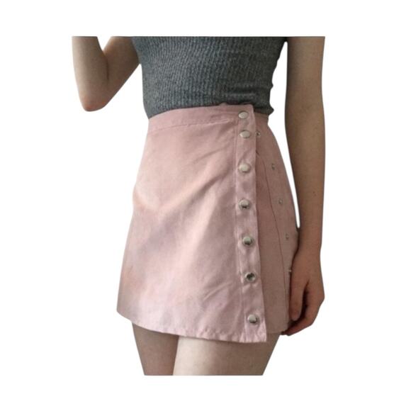 H&M size small/4 mini Blush pink Suede wrap button up & burgundy Skater skirt - Picture 7 of 11